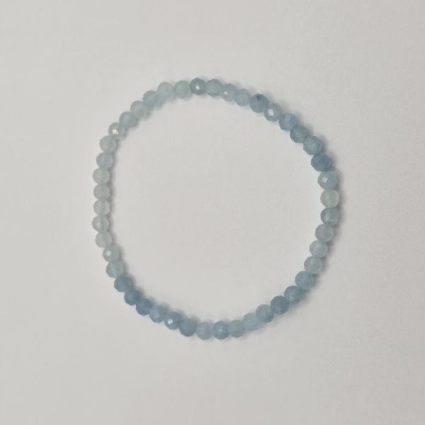 PULSERA AGUAMARINA FACETADA ELASTICA BOLA 4MM