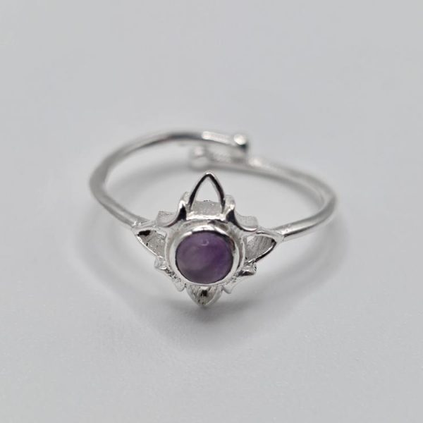 ANILLO PLATA AJUSTABLE AMATISTA NUDO DE BRUJA