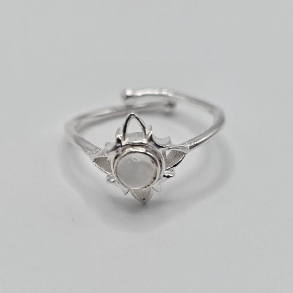 ANILLO PLATA AJUSTABLE PIEDRA LUNA NUDO DE BRUJA