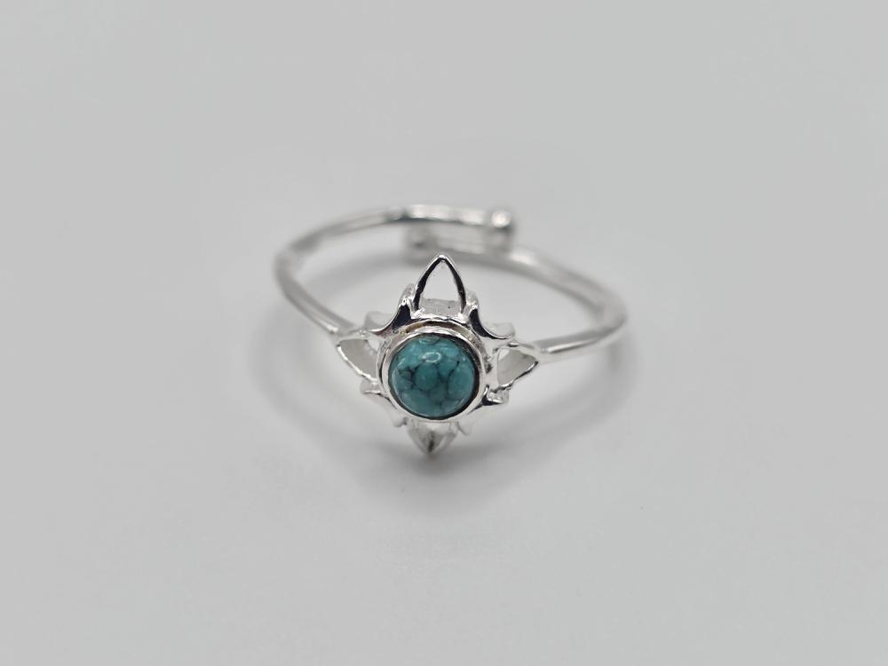 ANILLO PLATA AJUSTABLE TURQUESA NUDO DE BRUJA