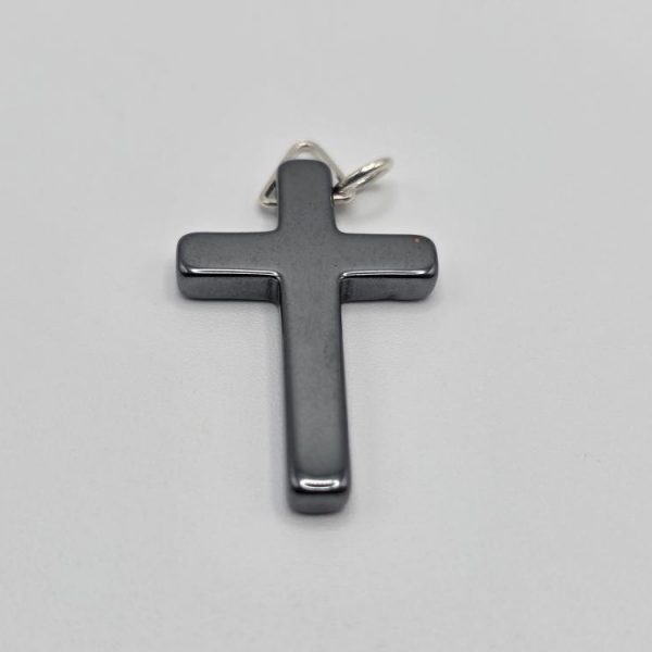 Colgante Cruz Hematite Plata de Ley