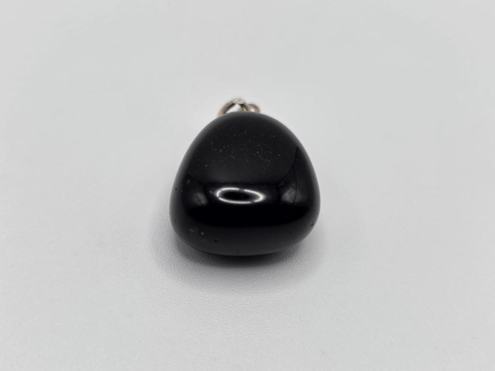 Colgante Obsidiana Negra Rodado Plata de Ley