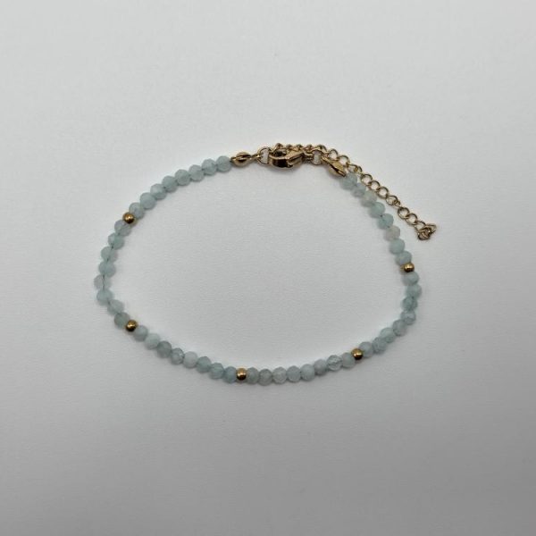 PULSERA AGUAMARINA FACETADA ACERO INOX DORADO
