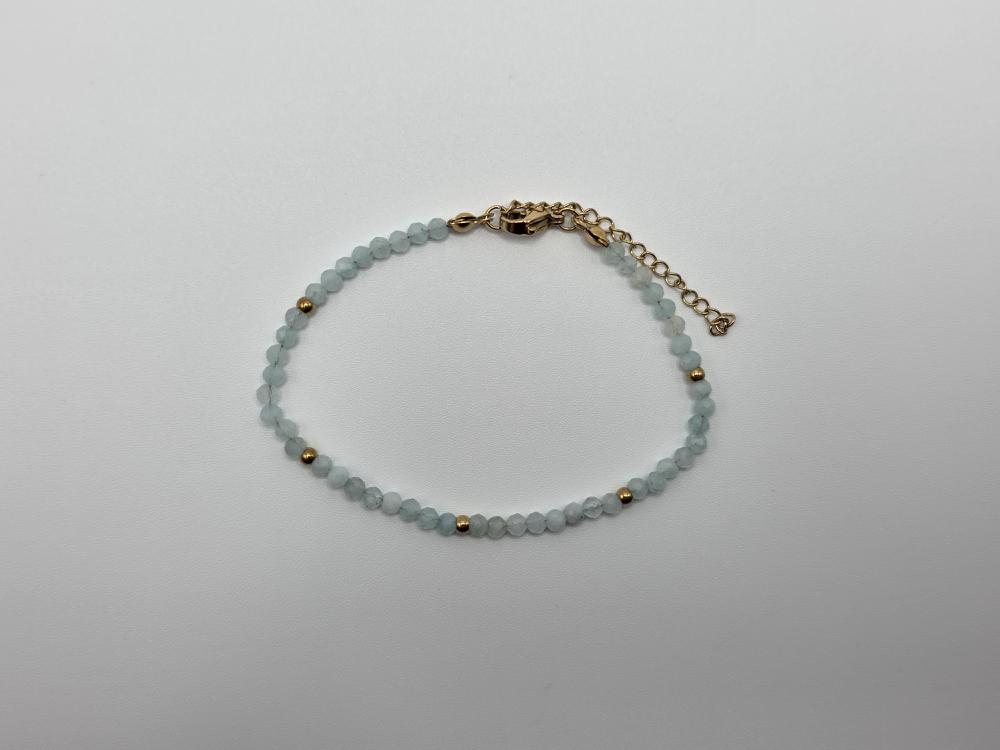 PULSERA AGUAMARINA FACETADA ACERO INOX DORADO