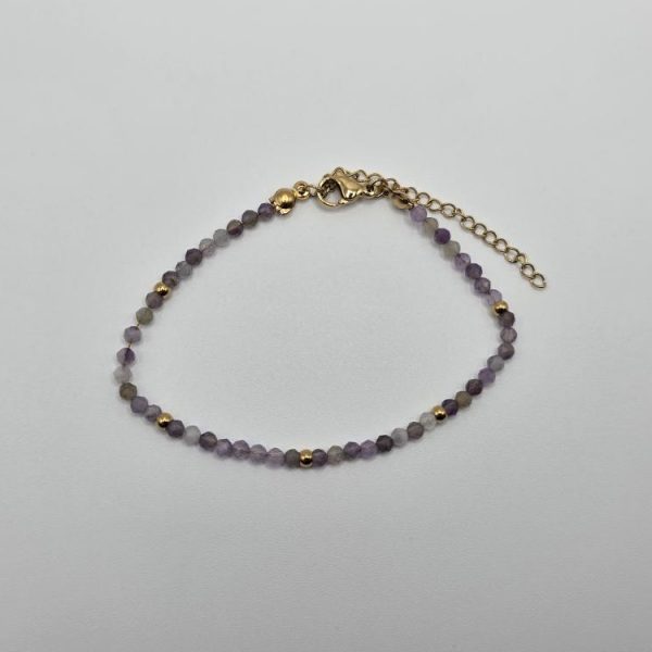 PULSERA AMATISTA FACETADA ACERO INOX DORADO