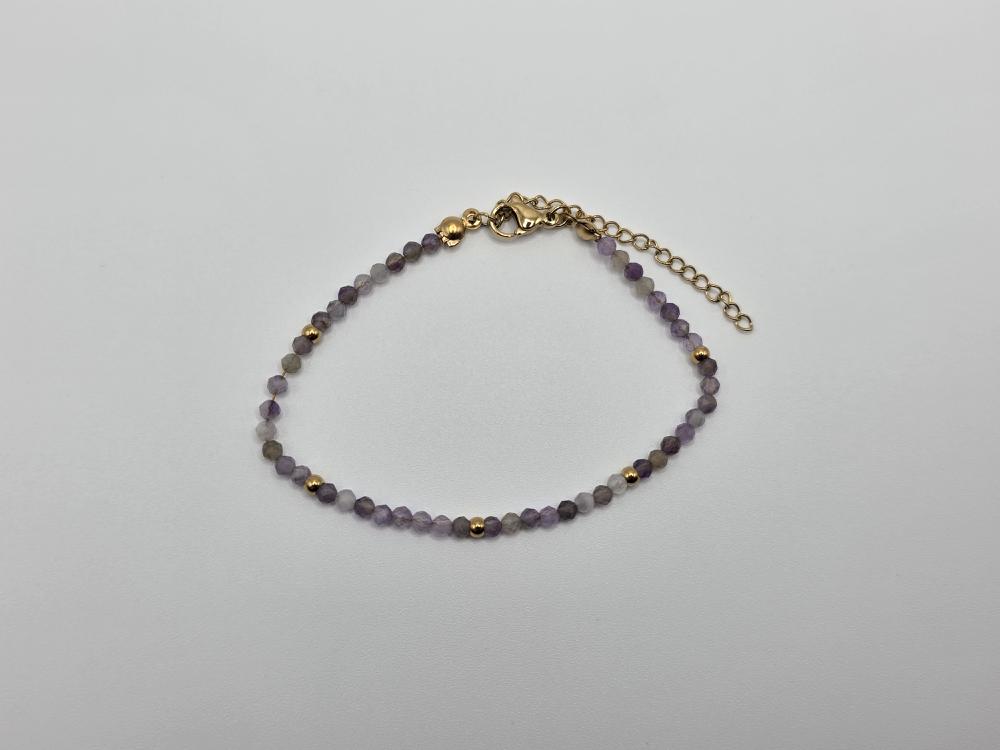 PULSERA AMATISTA FACETADA ACERO INOX DORADO