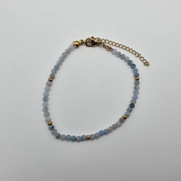 PULSERA CUARZO AZUL FACETADA ACERO INOX DORADO