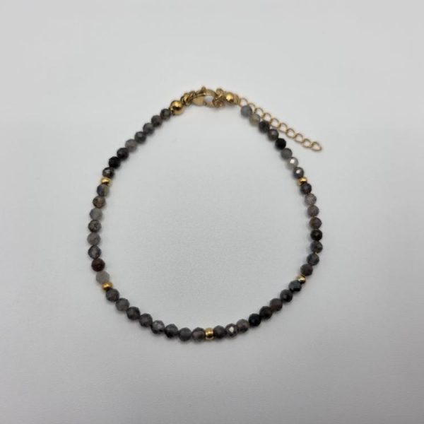 PULSERA CUARZO TURMALINA FACETADA ACERO INOX DORAD