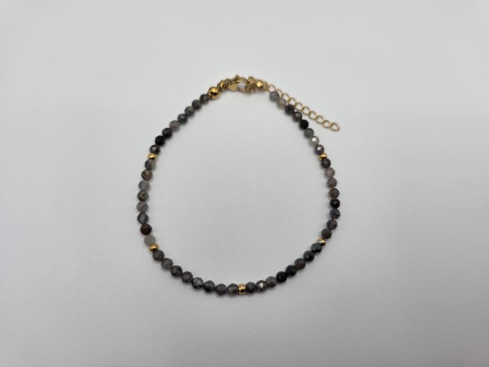 PULSERA CUARZO TURMALINA FACETADA ACERO INOX DORAD