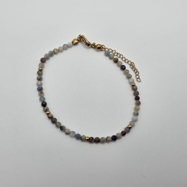 PULSERA FLUORITA FACETADA ACERO INOX DORADO
