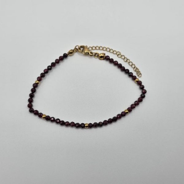 PULSERA GRANATE FACETADA ACERO INOX DORADO