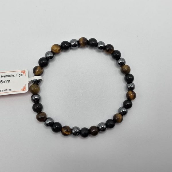 PULSERA HEMATITE OBSIDIANA Y OJO DE TIGRE 6MM