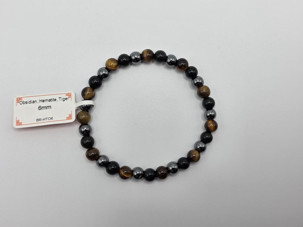 PULSERA HEMATITE OBSIDIANA Y OJO DE TIGRE 6MM