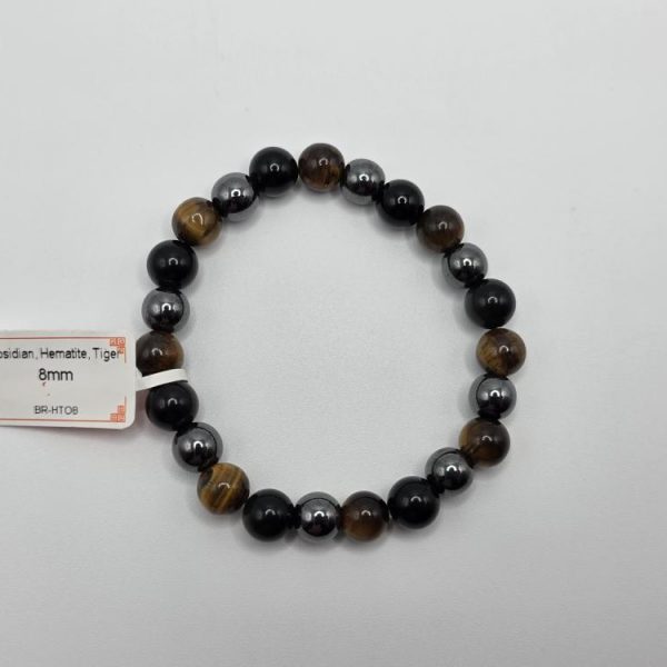 PULSERA HEMATITE OBSIDIANA Y OJO DE TIGRE 8MM