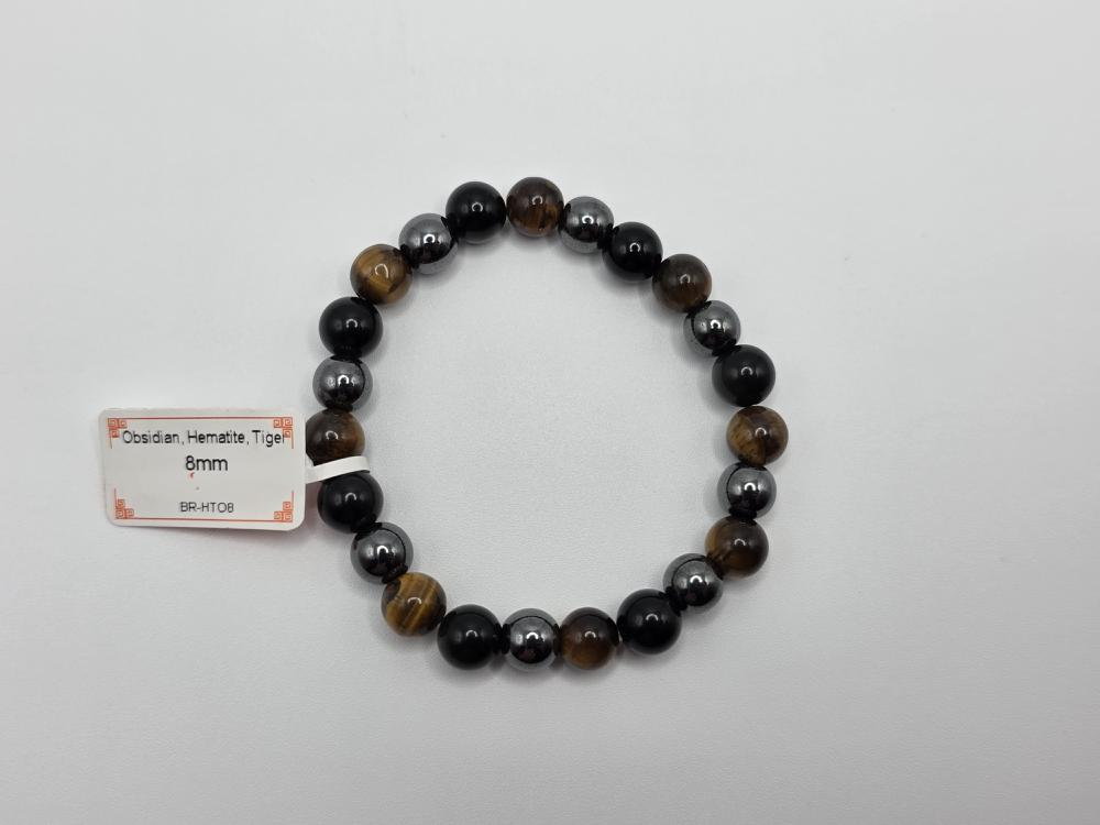 PULSERA HEMATITE OBSIDIANA Y OJO DE TIGRE 8MM