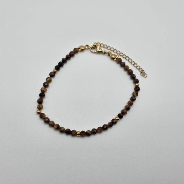 PULSERA OJO DE TIGRE FACETADA ACERO INOX DORADO