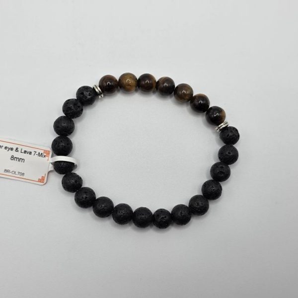 PULSERA PIEDRA LAVA Y OJO DE TIGRE 8MM