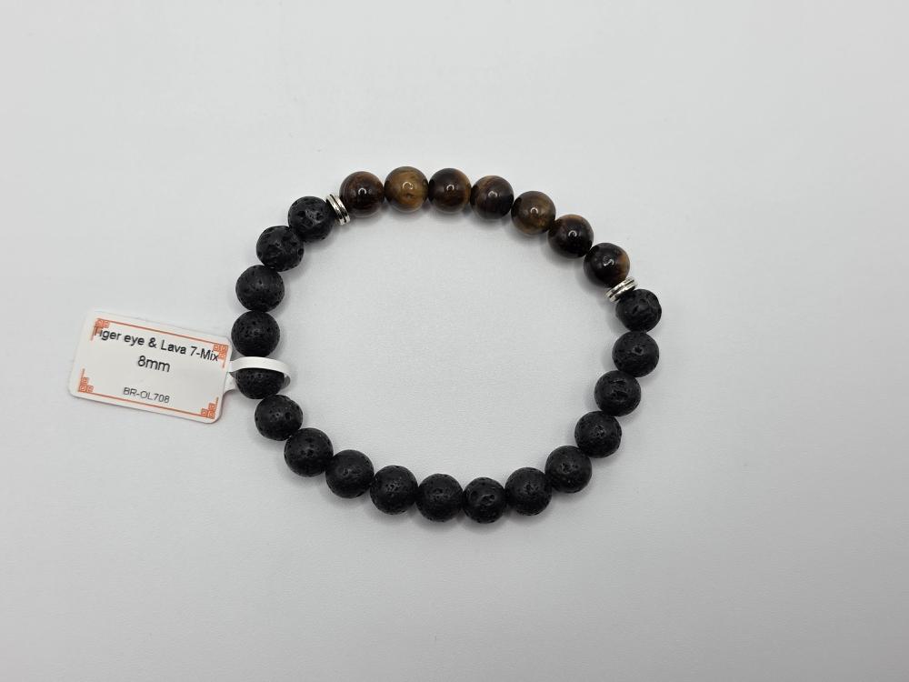 PULSERA PIEDRA LAVA Y OJO DE TIGRE 8MM