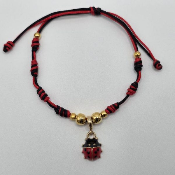 Pulsera 7 Nudos Roja-Negra con Mariquita Suerte