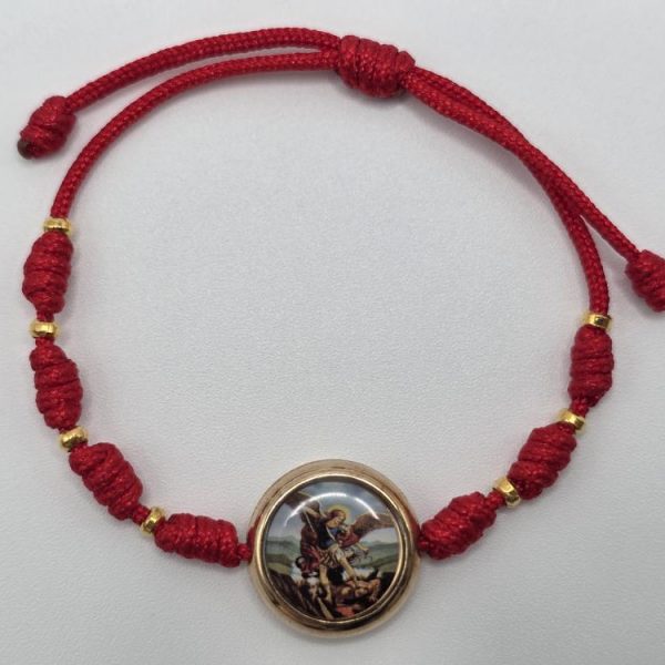 Pulsera 7 Nudos con Imagen San Miguel en Dorado