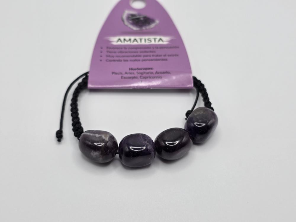Pulsera Amatista 4 Rodados Grande Ajustable