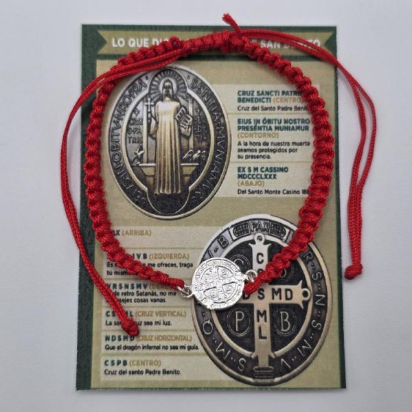 Pulsera San Benito Plata de Ley Roja
