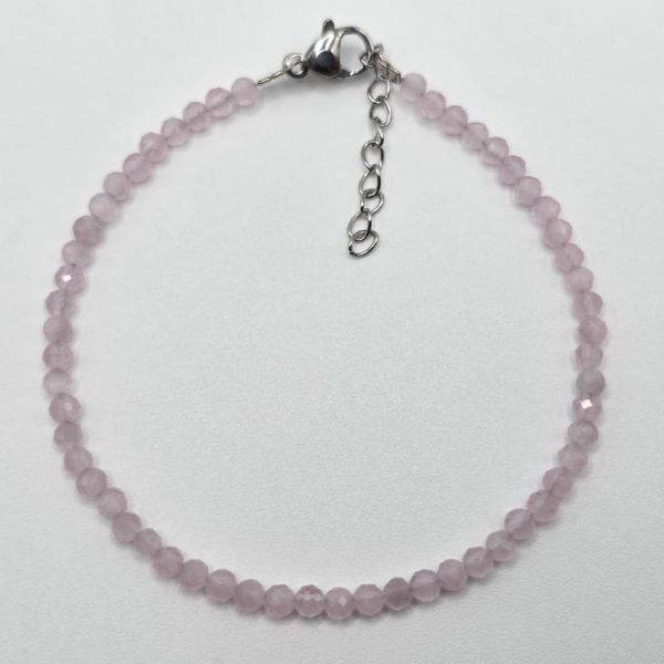 Pulsera Cuarzo Rosa Facetada Con Cierre Acero Inox