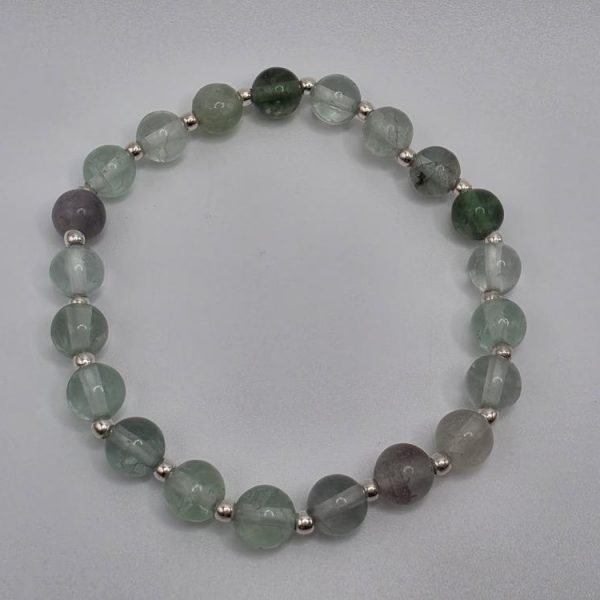 Pulsera Fluorita Con Perlas de Plata de Ley