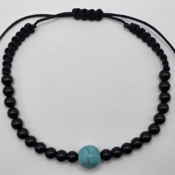 Pulsera Obsidiana Negra y Turquenita Ajustable