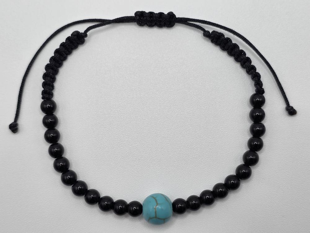 Pulsera Obsidiana Negra y Turquenita Ajustable