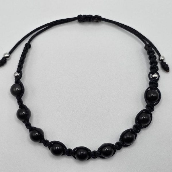 Pulsera Obsidiana Plateada Acero Inoxidable
