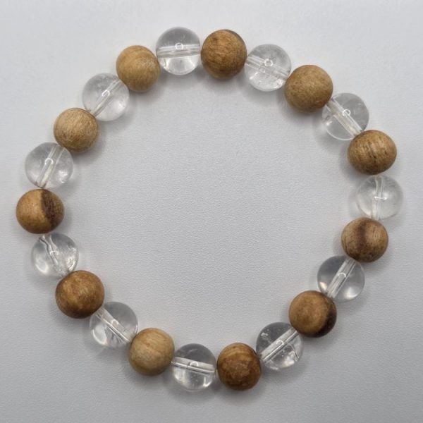 Pulsera Palo Santo y Cuarzo Blanco Bola 8mm