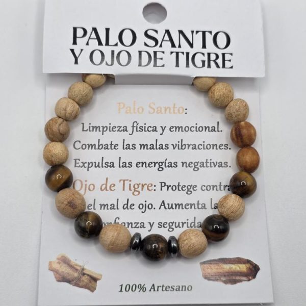 Pulsera Palo Santo y Ojo de Tigre Bola 8mm