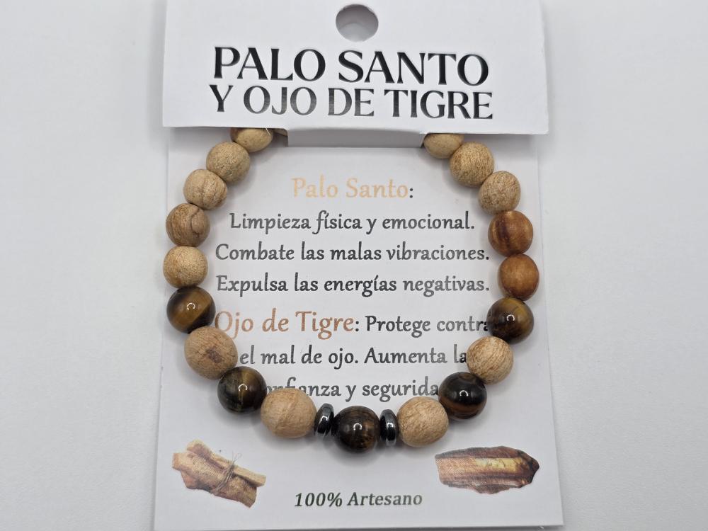 Pulsera Palo Santo y Ojo de Tigre Bola 8mm