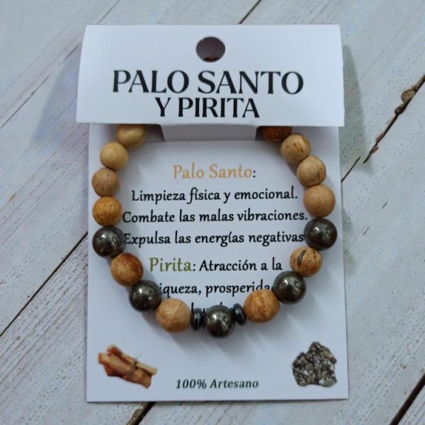 Pulsera Palo Santo y Pirita Bola 8mm