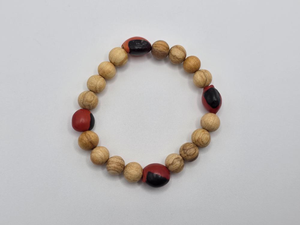Pulsera Palo Santo y Semillas Huayruro Bola 8mm