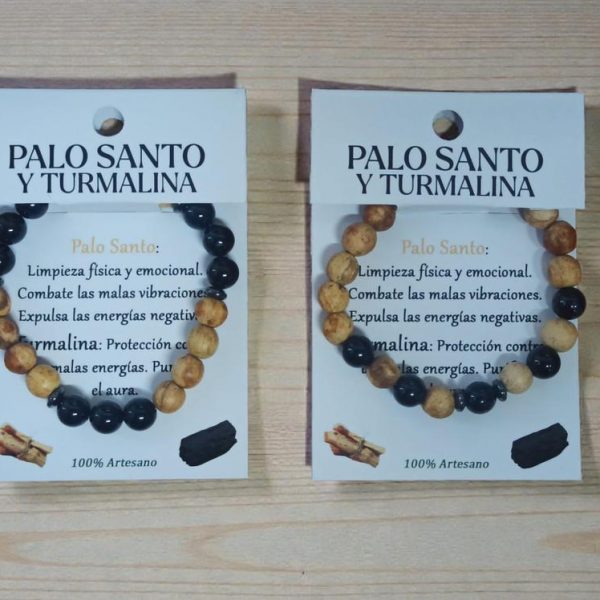 Pulsera Palo Santo y Turmalina Negra Bola 8mm