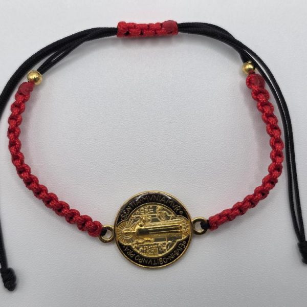 Pulsera San Benito Negra y Roja Ajustable