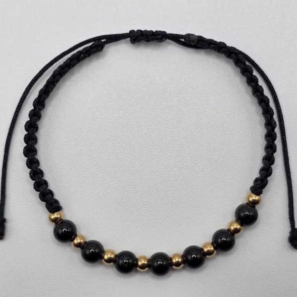 Pulsera Turmalina Negra Bola 4mm Ajustable Acero