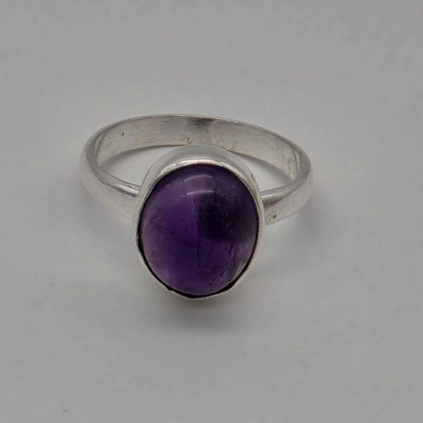 Anillo Amatista Cabujón Ajustable Plata de Ley