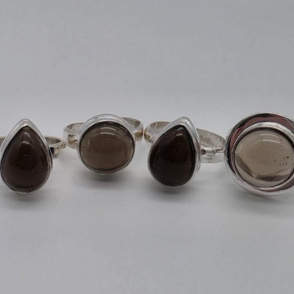 Anillo Cuarzo Ahumado Ajustable Plata de Ley 