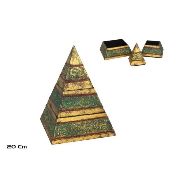 Caja Joyero Pirámide Color Oro y Verde 20cm