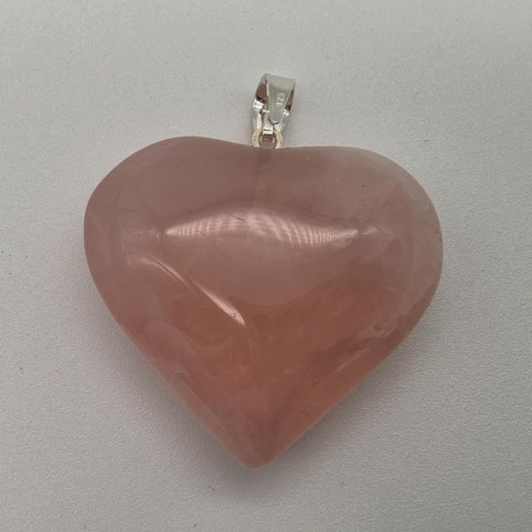 Colgante Cuarzo Rosa Forma Corazón Plata de Ley