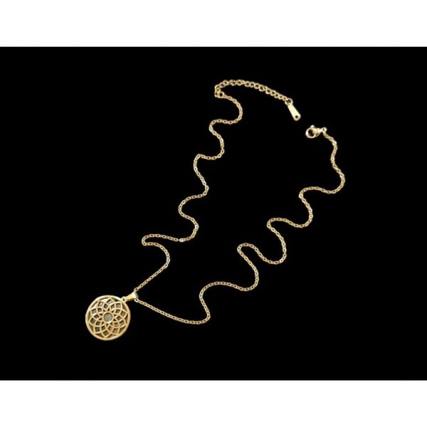Colgante Flor de la Vida Ojo de Tigre Acero Dorado
