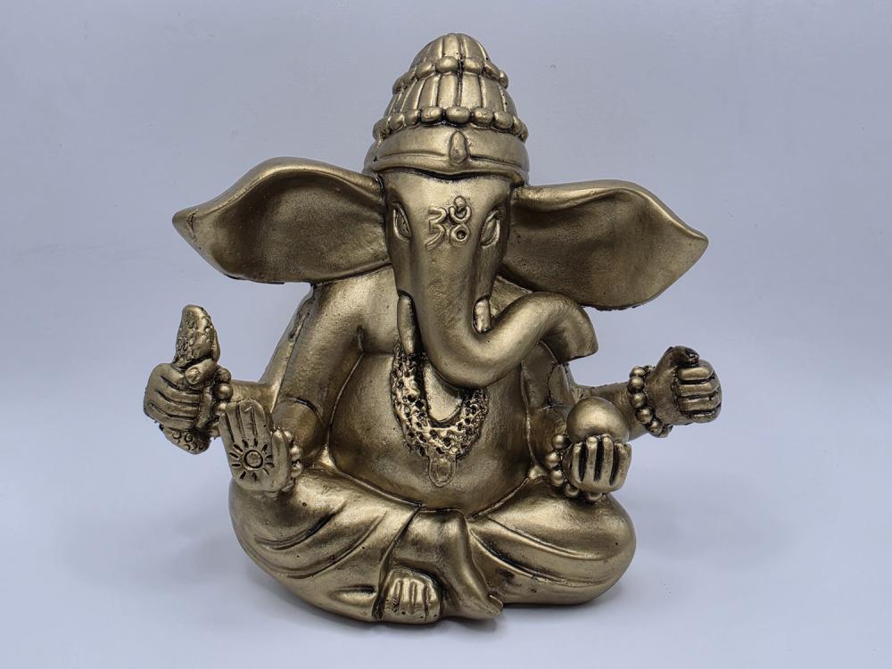 Figura Ganesha de Resina Dorada 110x120x70mm