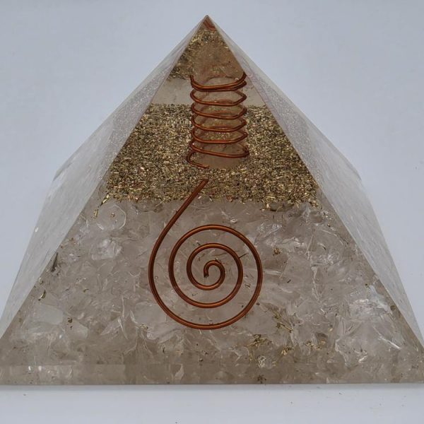 Pirámide Orgonita Cuarzo Blanco y Espiral de Cobre