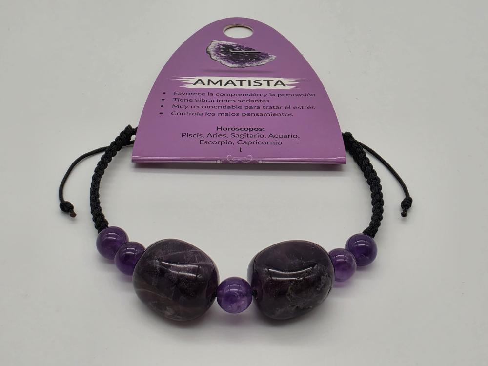 Pulsera Amatista 2 Cantos y Perlas Ajustable