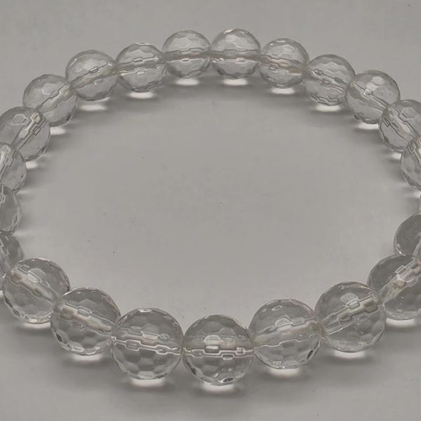 Pulsera Cuarzo Blanco Facetado Bola 8mm