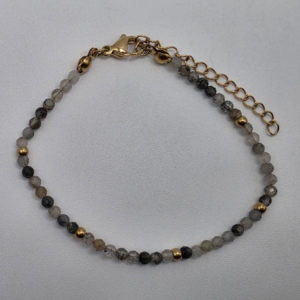 Pulsera Cuarzo Rutilado Facetado Con Cierre Acero