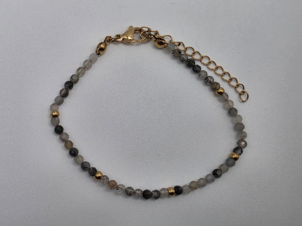 Pulsera Cuarzo Rutilado Facetado Con Cierre Acero
